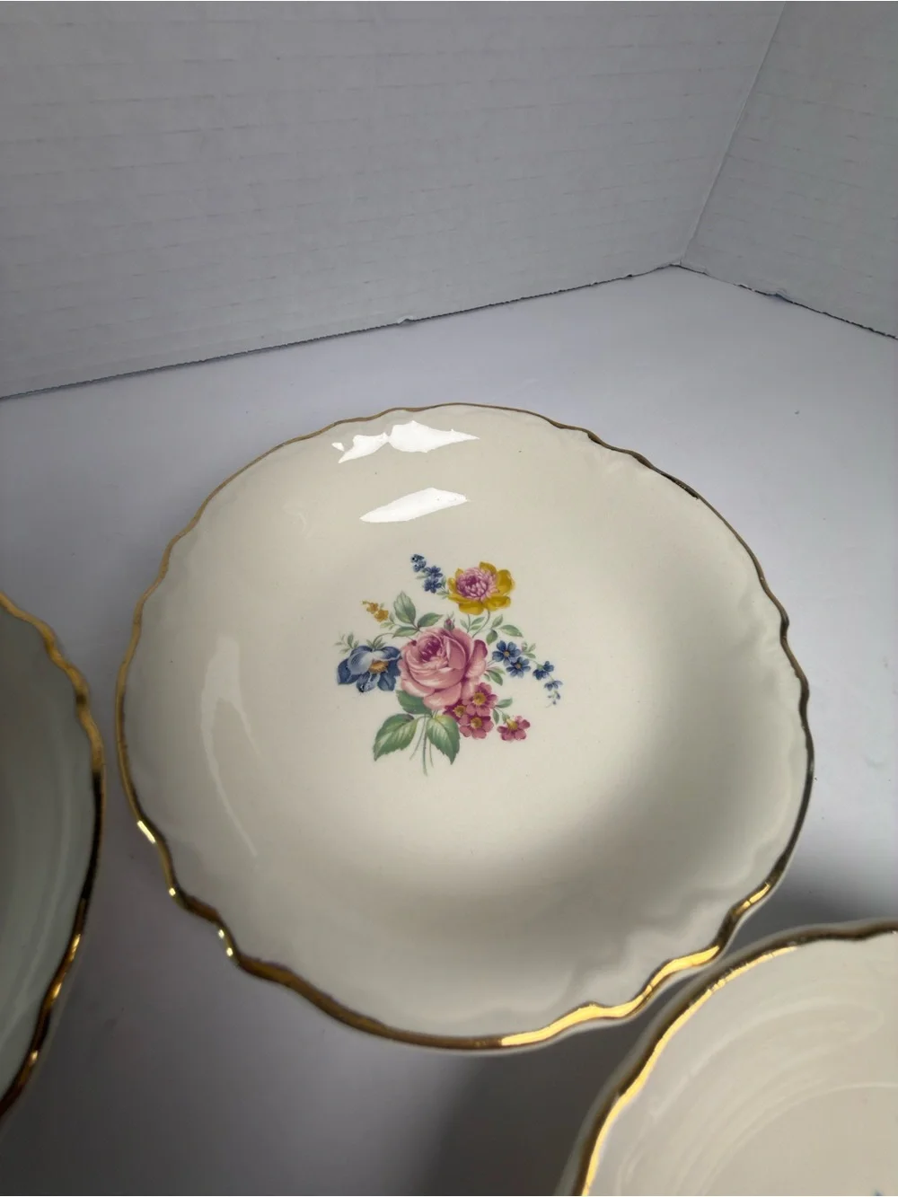 Classic Ivory Floral Butter pots with Gold Trim - Set of 4